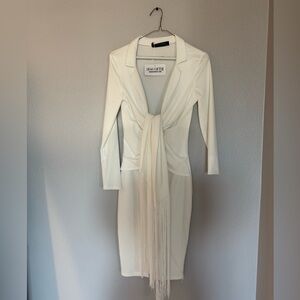 Elegant Cream Long Sleeve Dress with Fringe